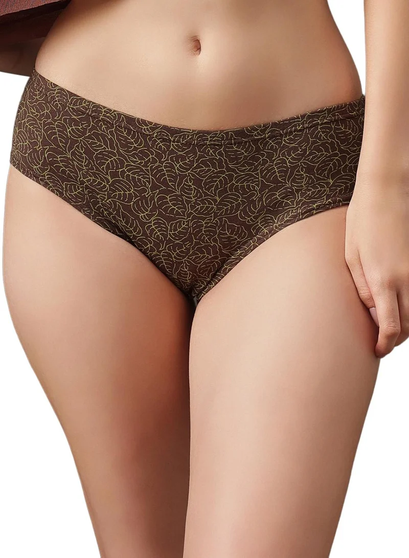 Clovia Multicolour Pack of 3 Leaf Print Mid Waist Hipster Panties with Inner Elastic - 100% Cotton for Women | Best Price UAE
